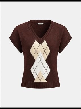 Commense Burgundy Argyle V-Neck Sweater Vest XS